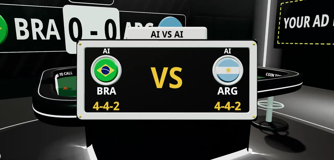 Die Spielpaarung, KI gegen KI: Brasilien gegen Argentinien, beide im 4-4-2